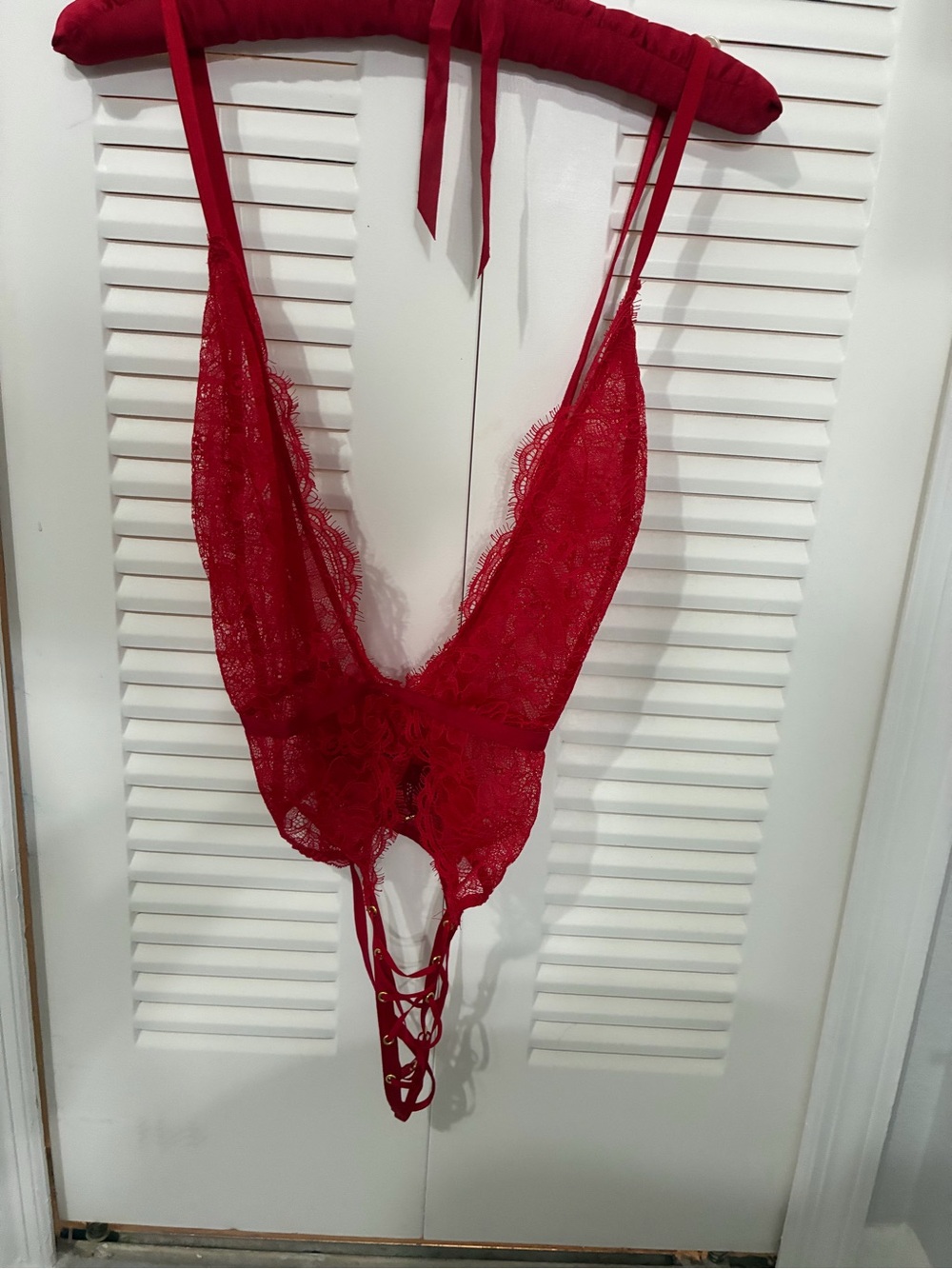 Victoria's Secret Red Lace Plunge Teddy Bodysuit